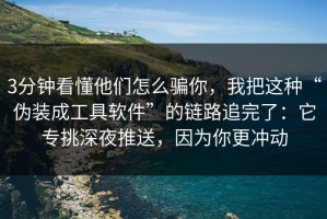 3分钟看懂他们怎么骗你，我把这种“伪装成工具软件”的链路追完了：它专挑深夜推送，因为你更冲动